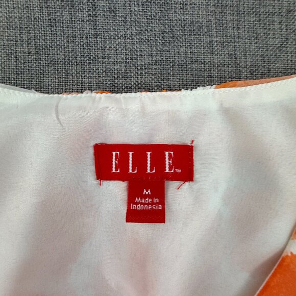 ELLE Sundress Medium Orange & White Lined Sleeveless Scoop Neck Belt Tie include - Picture 5 of 13